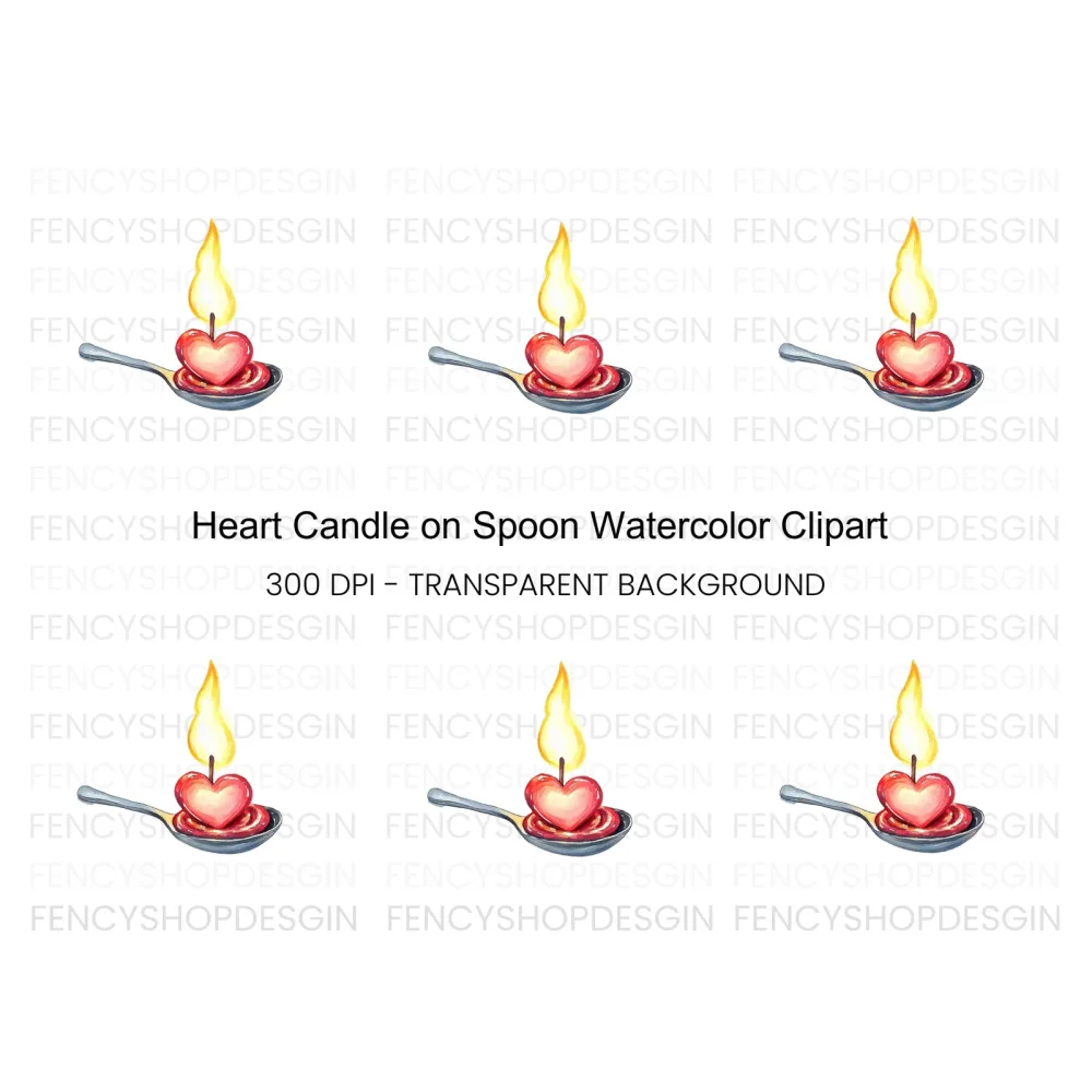 Heart Candle on Spoon Clipart Bundle