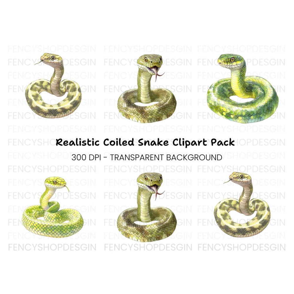 Green Snake Illustrations Clipart Bundle