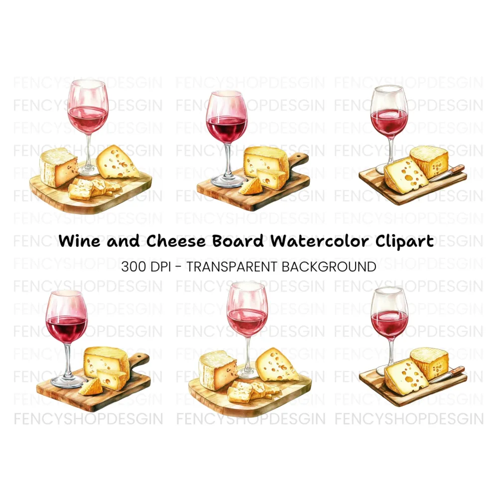 Red Wine and Cheese Board Clipart Bundle