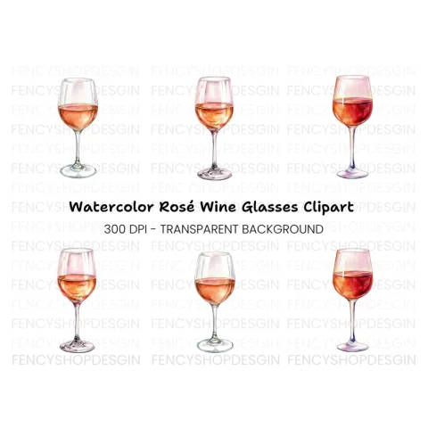 Rose Wine Glass Clipart Bundle