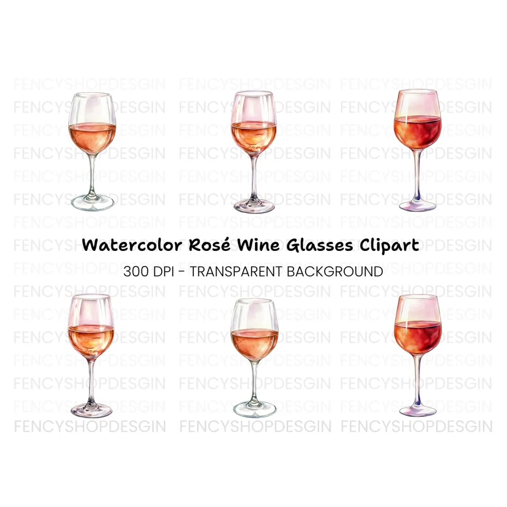 Rose Wine Glass Clipart Bundle