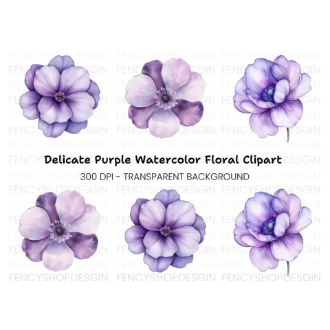 Elegant Purple Anemone Flower Clipart Bundle
