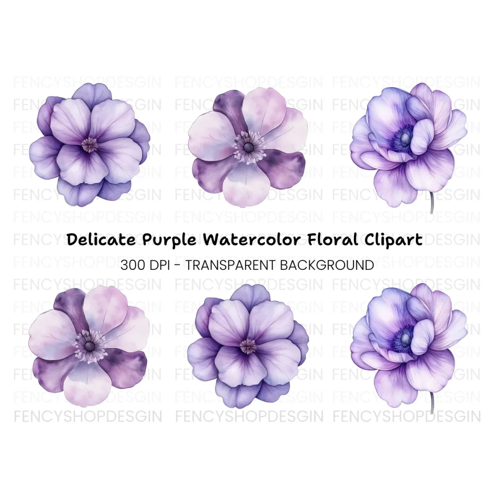 Elegant Purple Anemone Flower Clipart Bundle