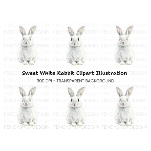 Cute White Rabbit Illustration Clipart Bundle