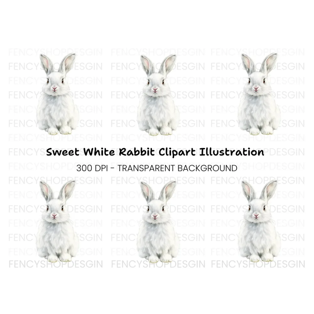 Cute White Rabbit Illustration Clipart Bundle