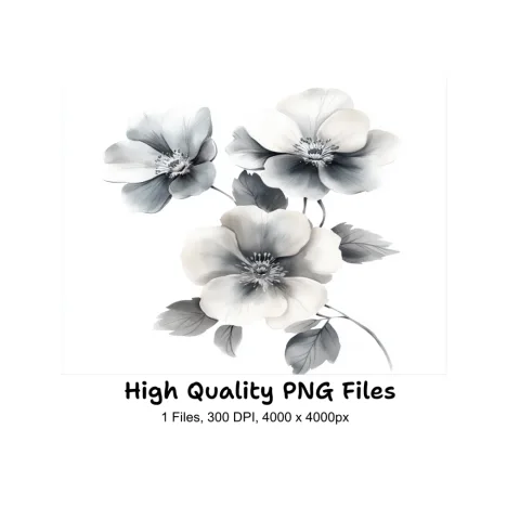 Monochrome Floral Arrangement Clipart Bundle