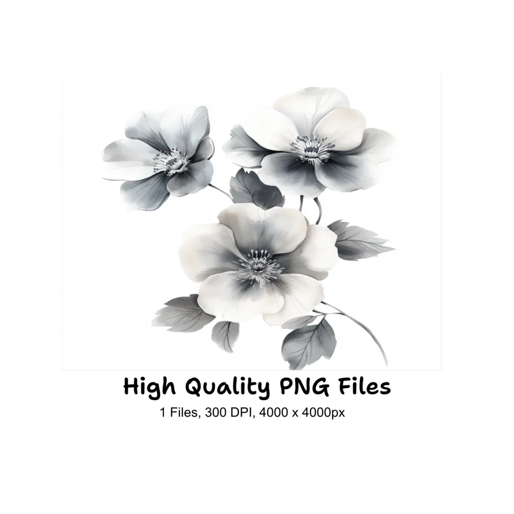Monochrome Floral Arrangement Clipart Bundle