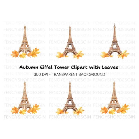 Eiffel Tower Autumn Leaves Clipart Bundle