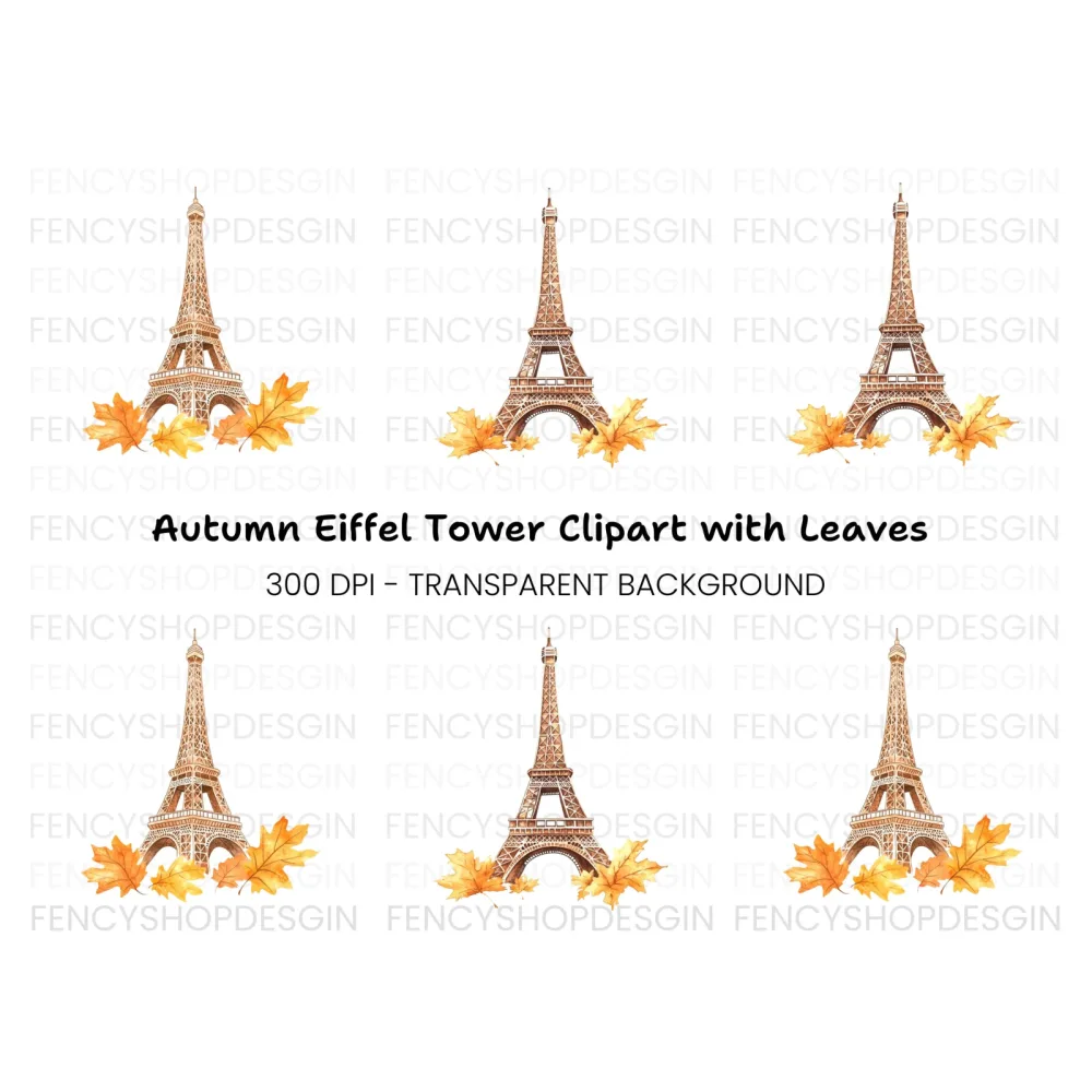 Eiffel Tower Autumn Leaves Clipart Bundle