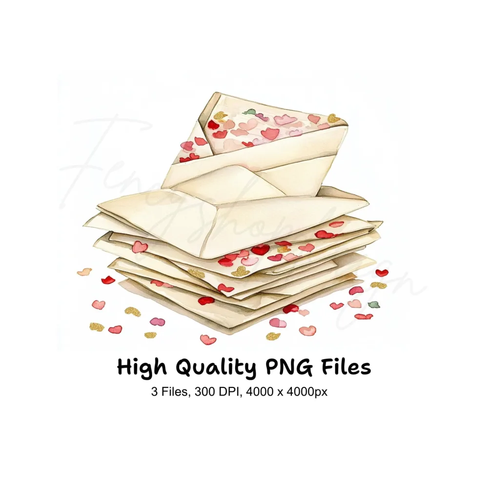 Stacked Love Letter Envelopes Clipart Bundle