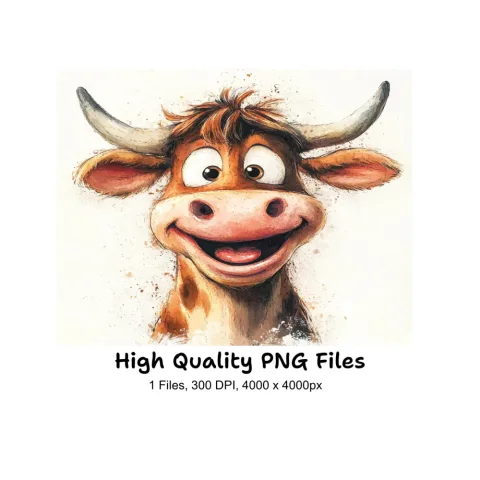 Happy Cartoon Cow Face Clipart Bundle