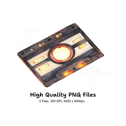 Glowing Retro Cassette Tape Clipart Bundle