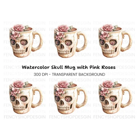 Floral Skull Cup Clipart Bundle