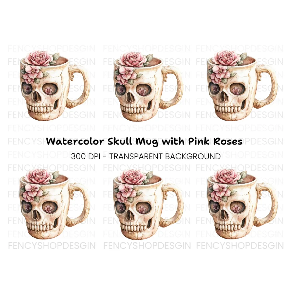Floral Skull Cup Clipart Bundle