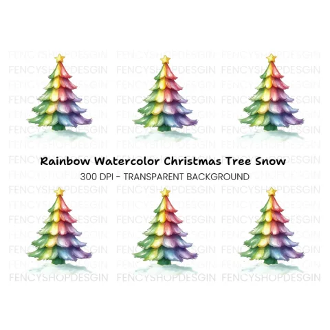Rainbow Christmas Tree Clipart Bundle