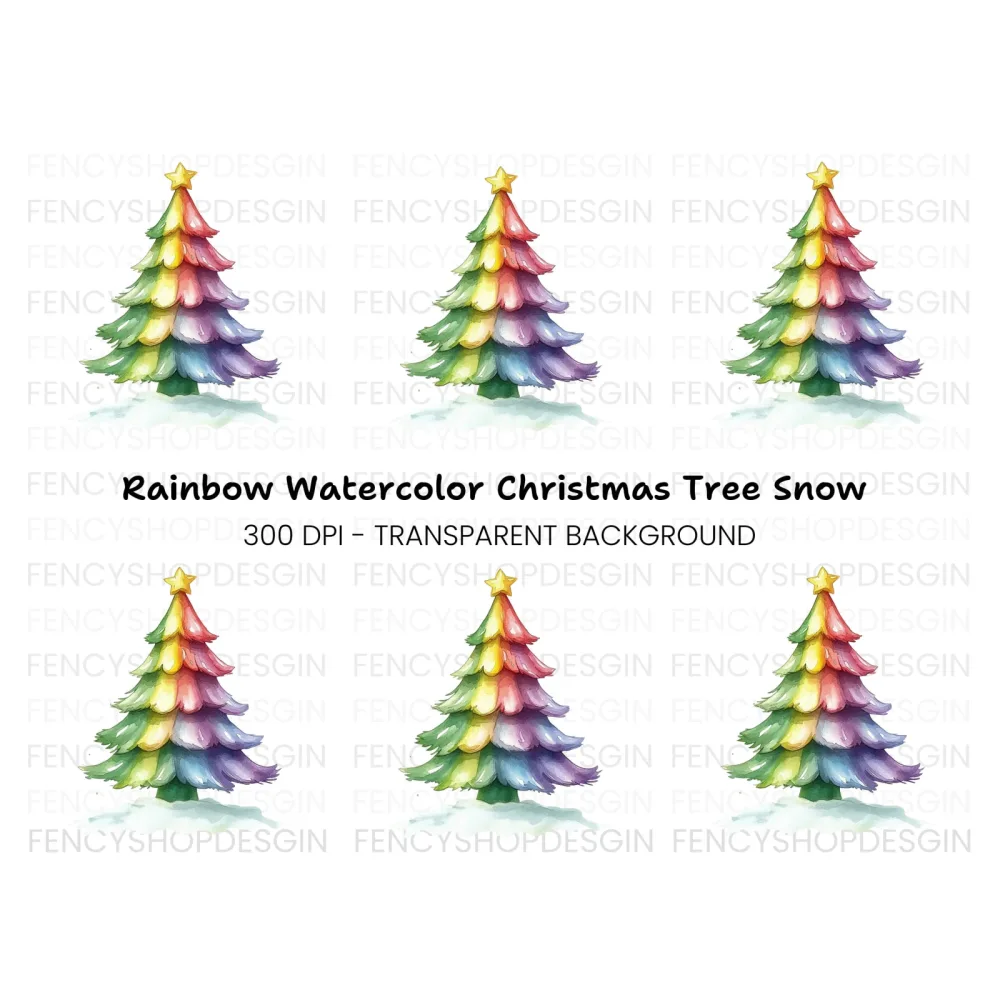 Rainbow Christmas Tree Clipart Bundle