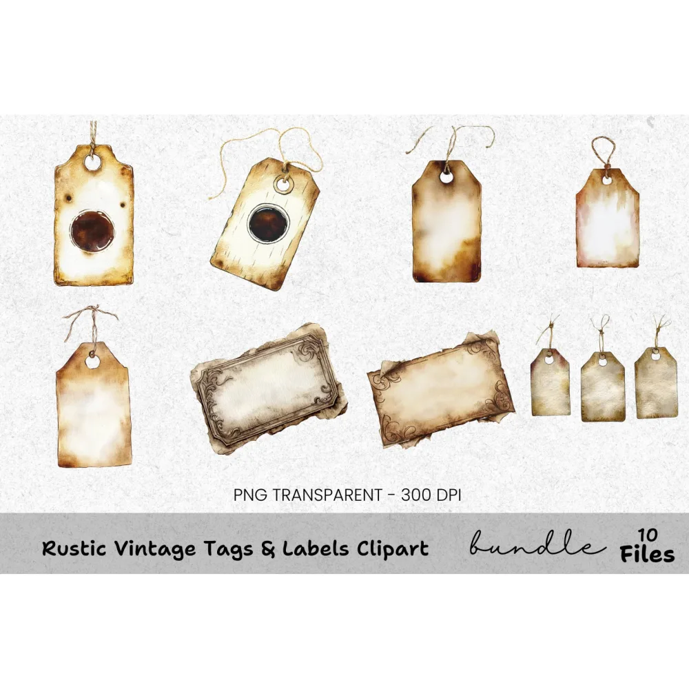 Rustic Vintage Tags Labels Clipart Bundle