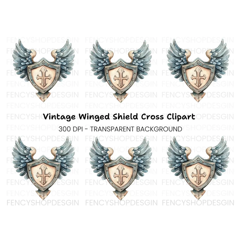 Winged Shield Cross Clipart Bundle