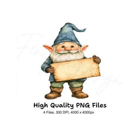 Cute Gnome with Blank Signs Clipart Bundle