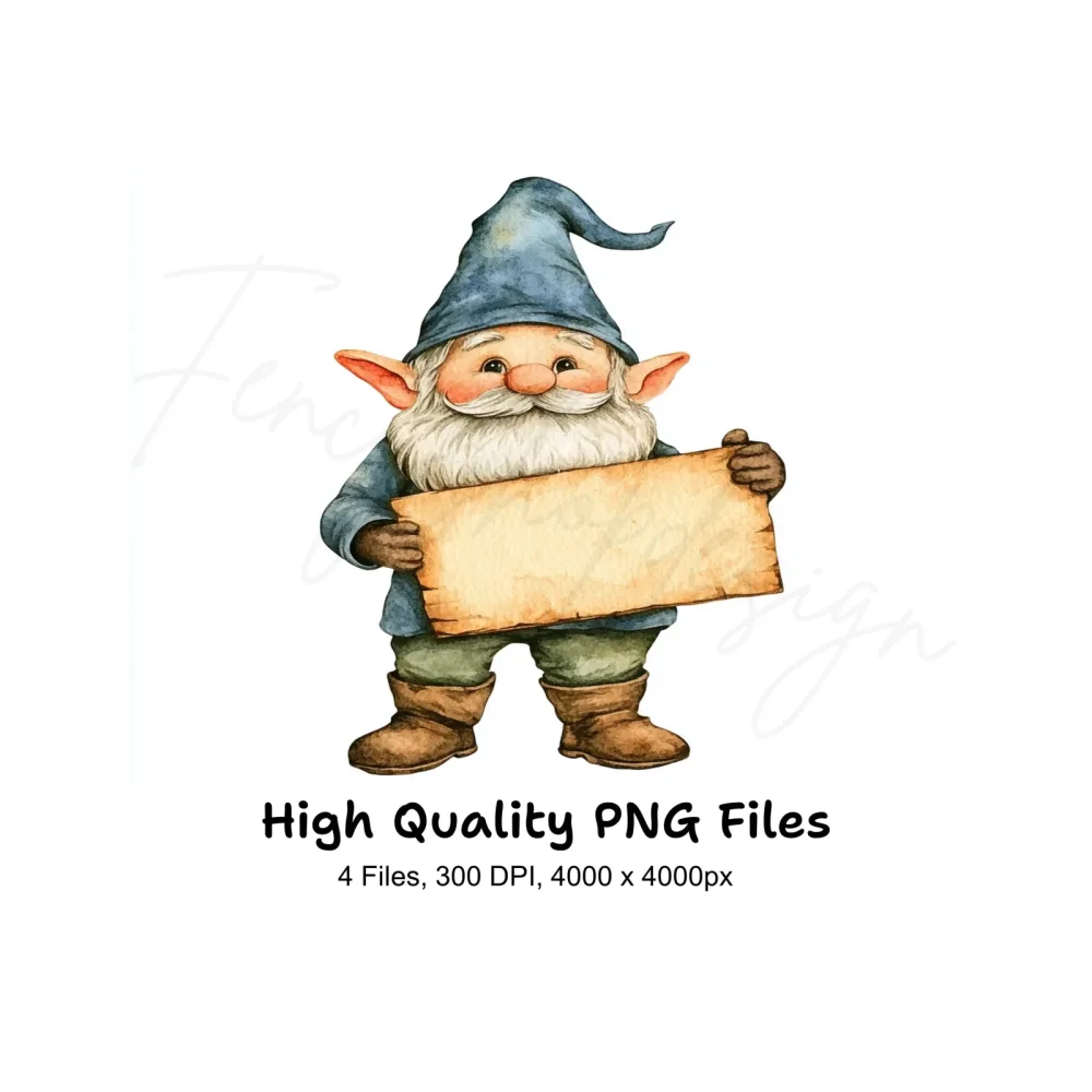 Cute Gnome with Blank Signs Clipart Bundle