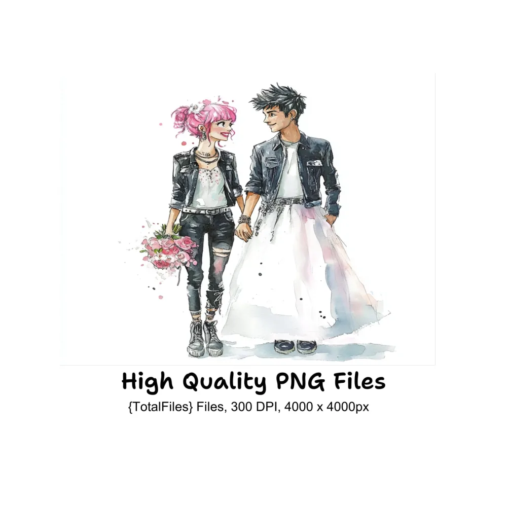 Punk Rock Wedding Couple Clipart Bundle
