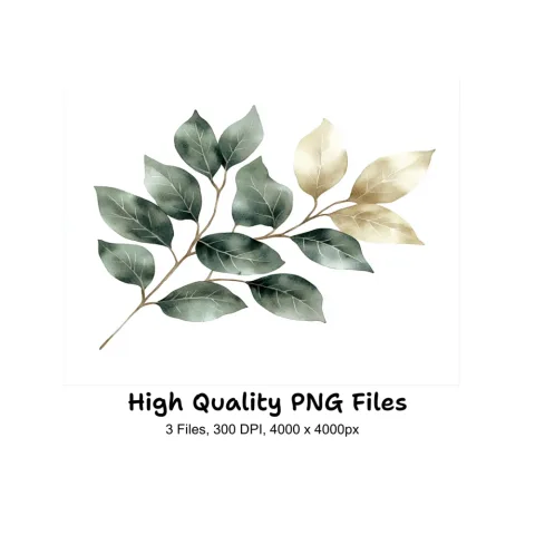 Elegant Green Gold Leaves Clipart Bundle