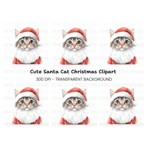 Santa Cat Clipart Bundle