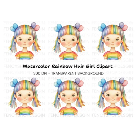 Rainbow Hair Girl Clipart Bundle