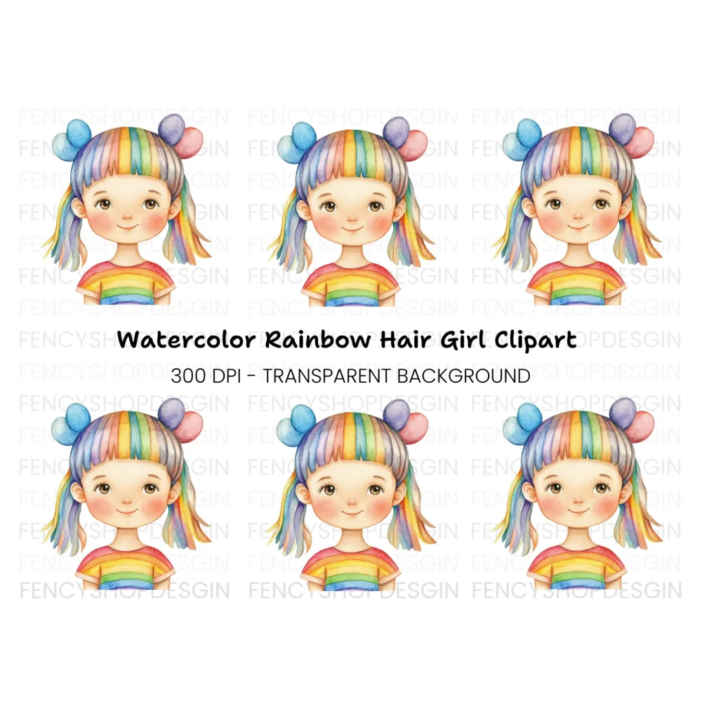 Rainbow Hair Girl Clipart Bundle