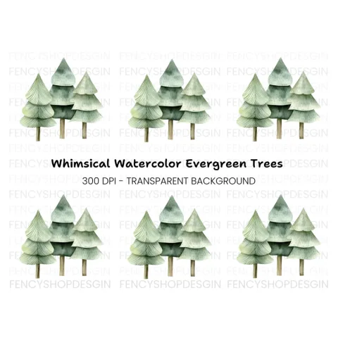 Winter Forest Pine Tree Clipart Bundle