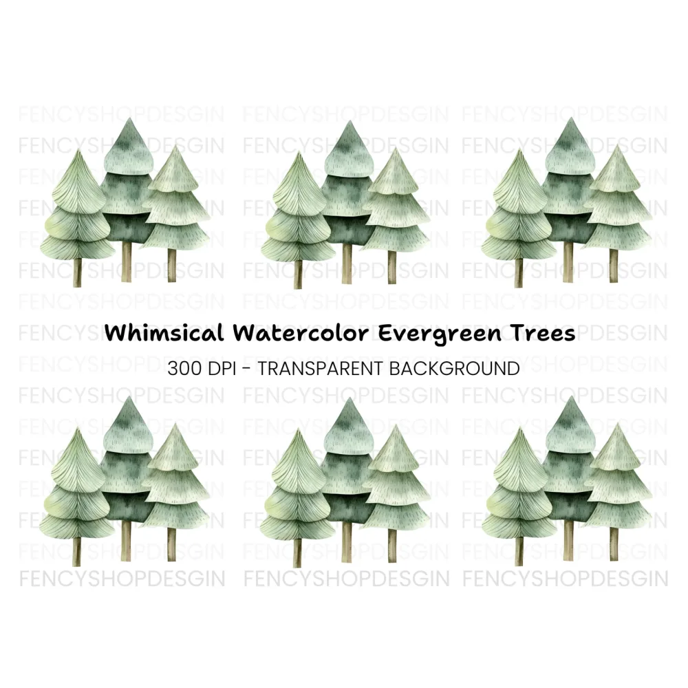 Winter Forest Pine Tree Clipart Bundle