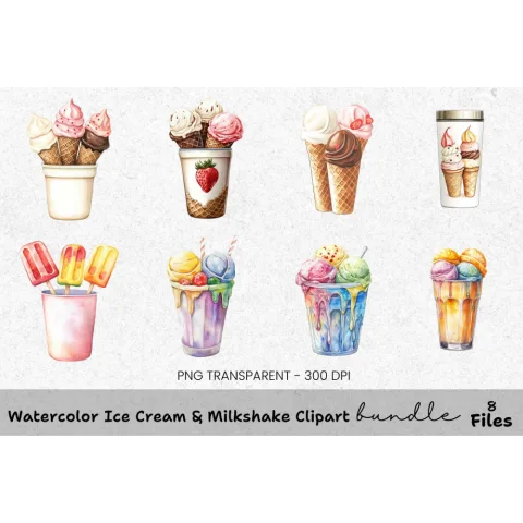 Ice Cream Milkshake Clipart Bundle