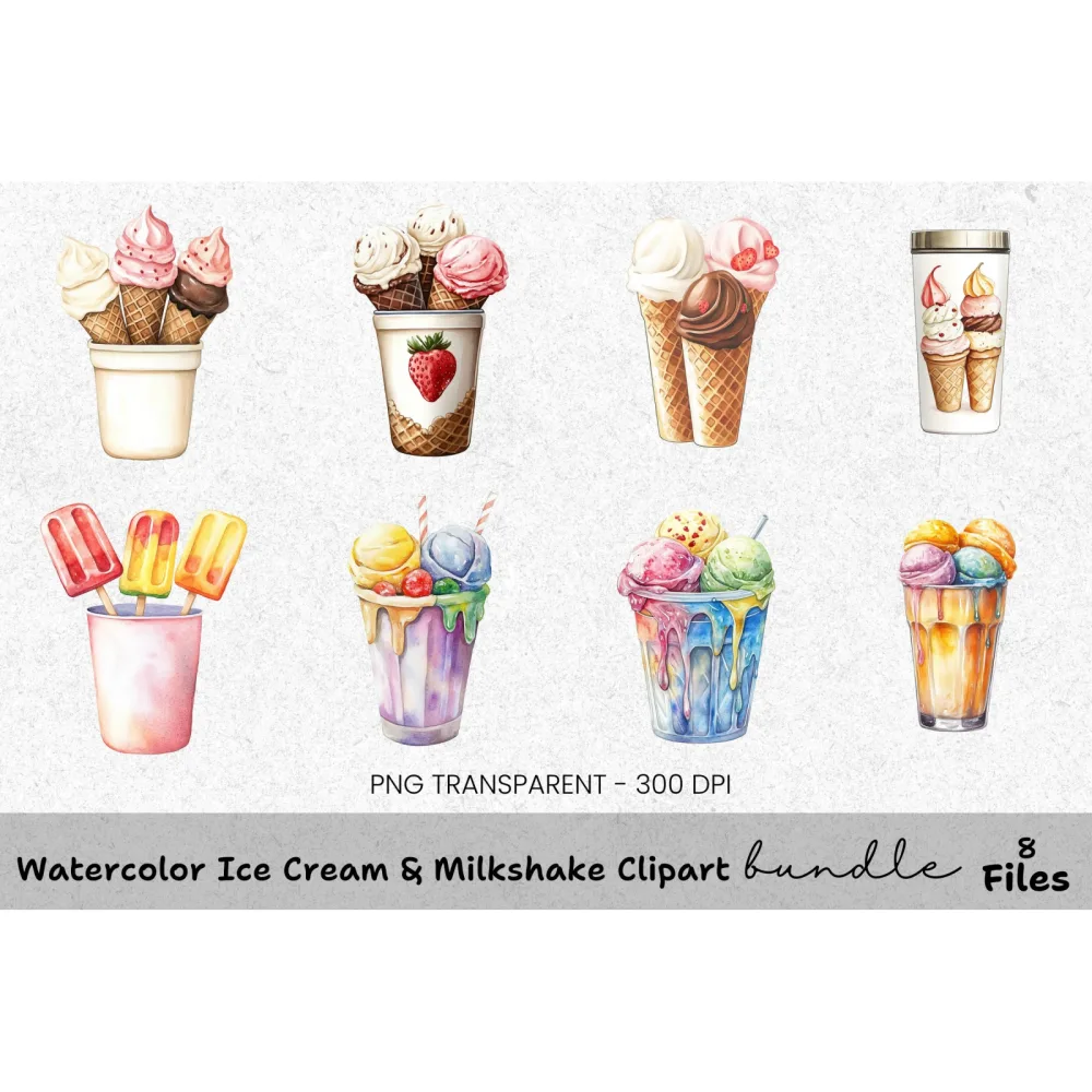 Ice Cream Milkshake Clipart Bundle