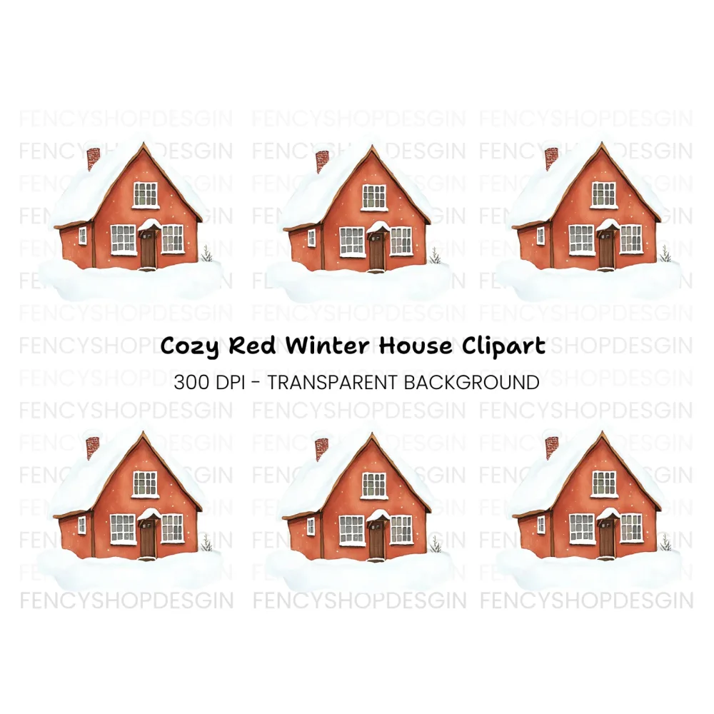Red Winter House Clipart Bundle