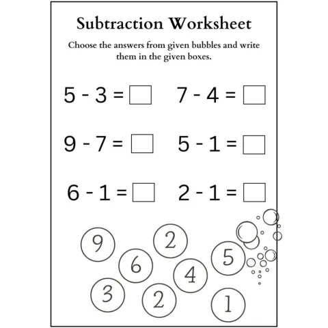 Subtraction Choose the Answer Worksheets