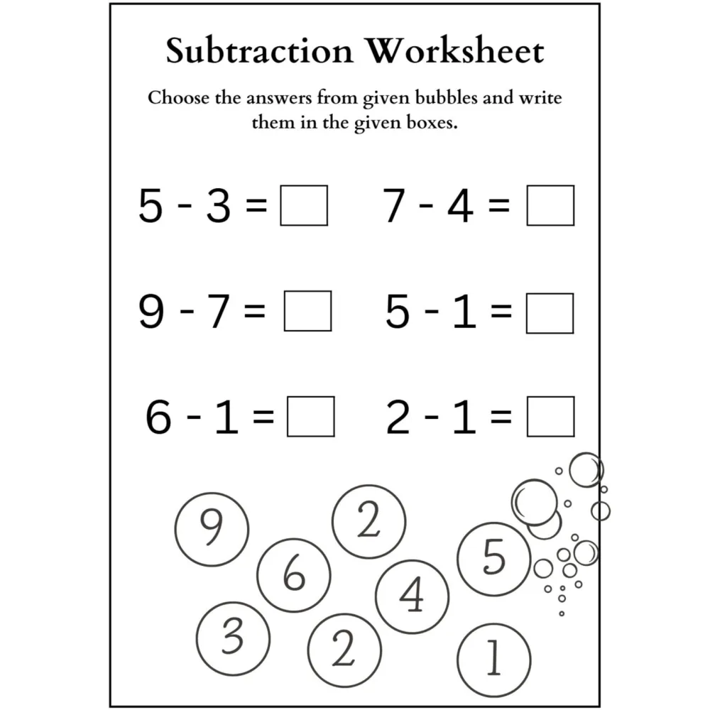 Subtraction Choose the Answer Worksheets