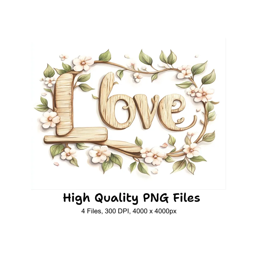 Wooden Love Letters Clipart Bundle