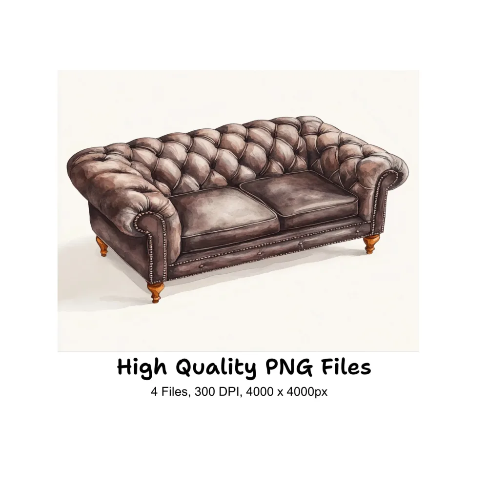 Vintage Chesterfield Sofa Clipart Bundle