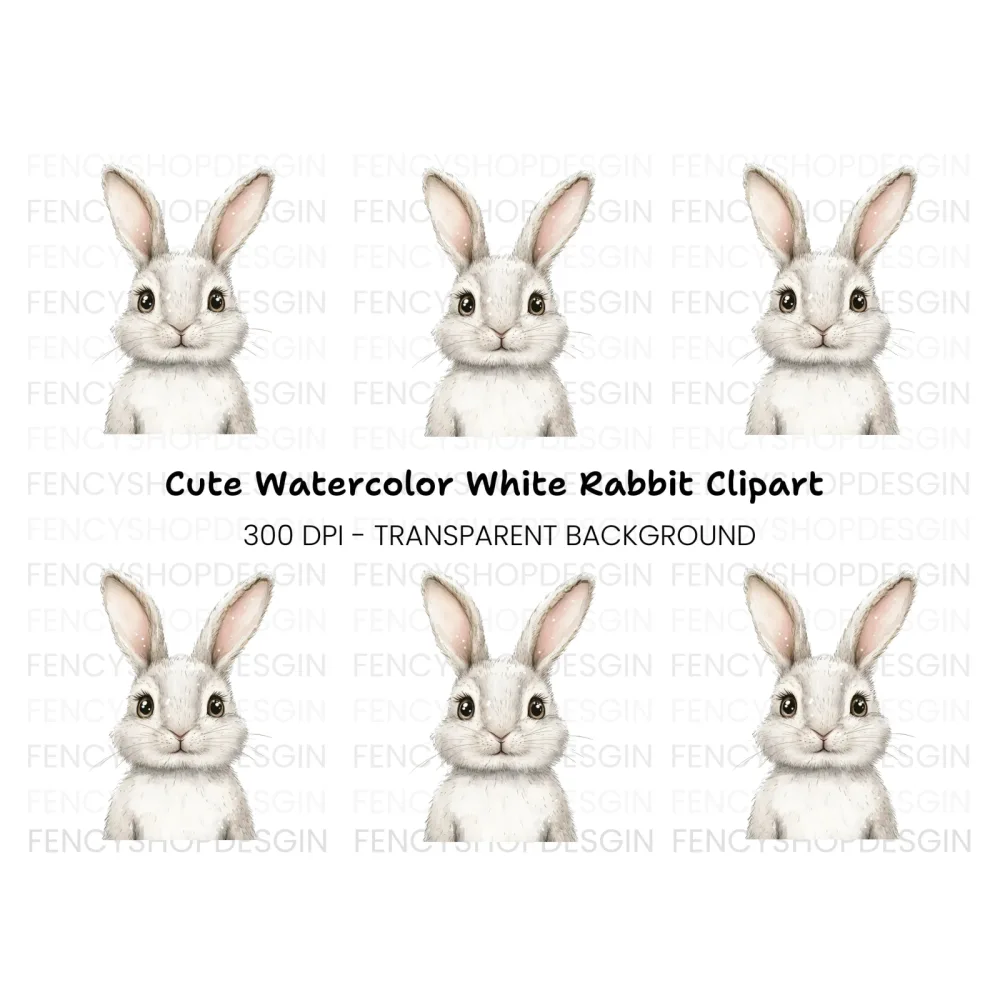 Cute White Bunny Clipart Bundle