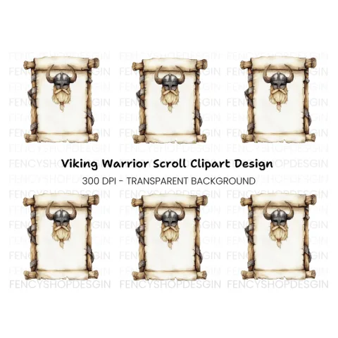 Viking Helmet and Beard Scroll Clipart Bundle