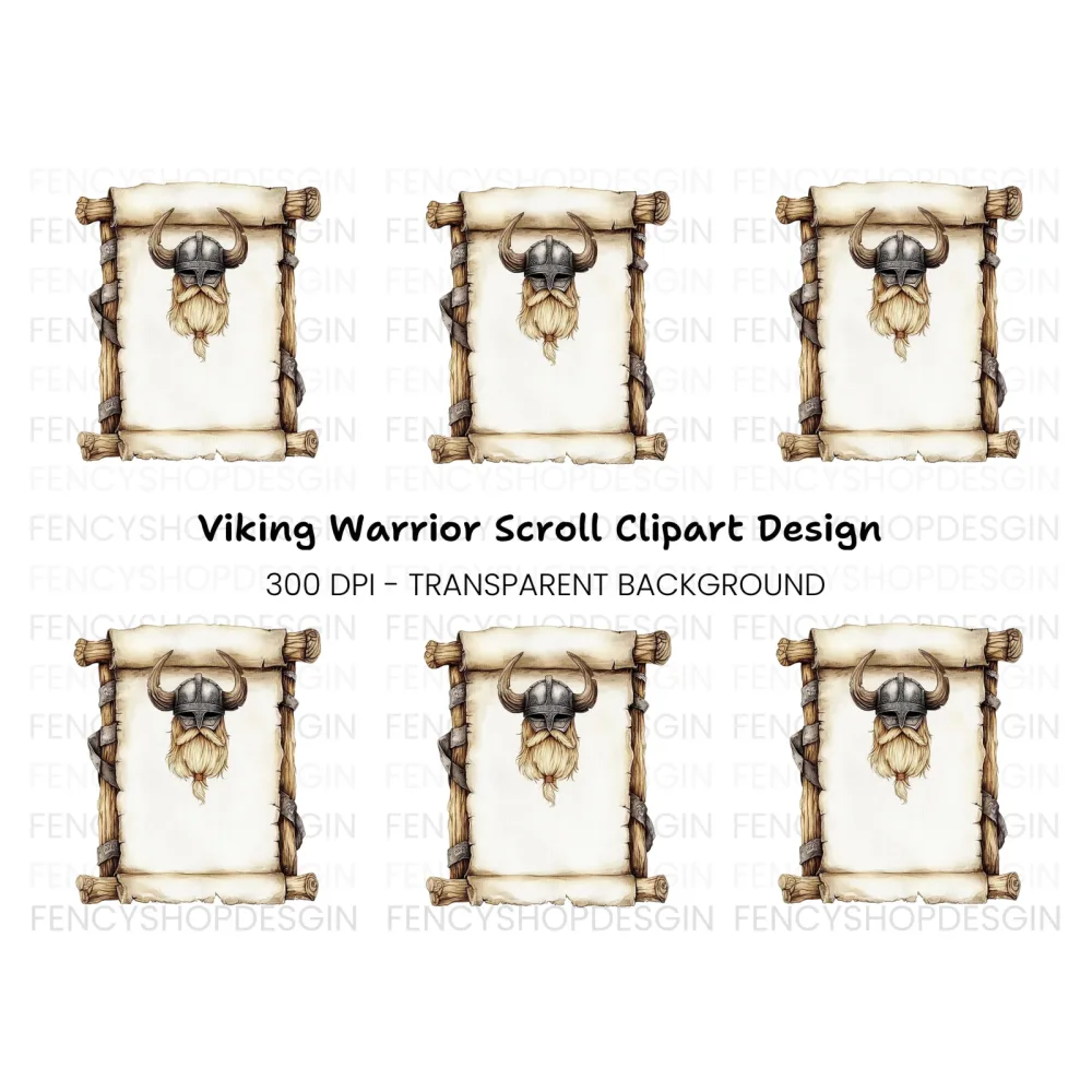 Viking Helmet and Beard Scroll Clipart Bundle