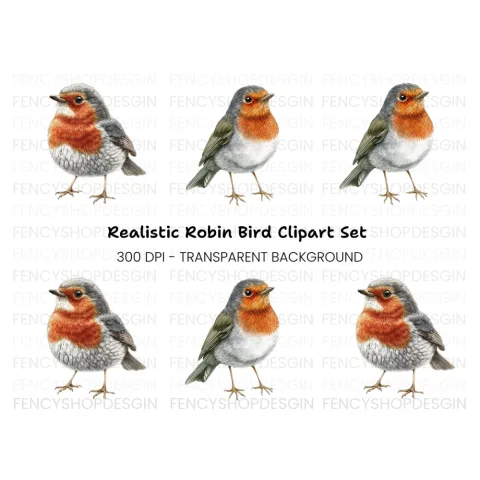 Realistic Robin Bird Clipart Bundle