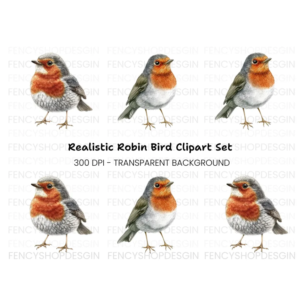 Realistic Robin Bird Clipart Bundle