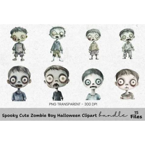 Spooky Cute Zombie Boy Halloween Clipart Bundle