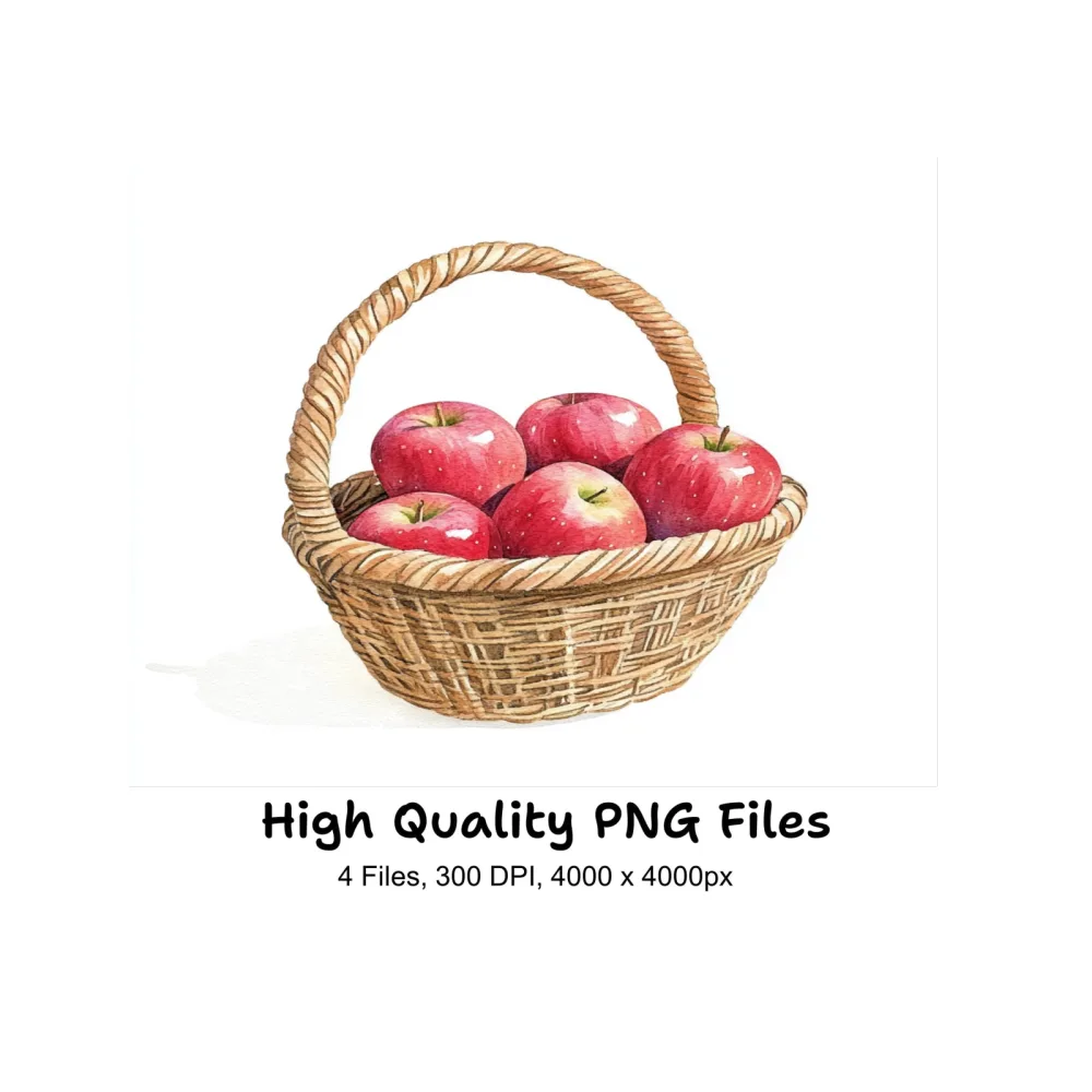 Hand Drawn Apple Basket Illustrations Clipart Bundle