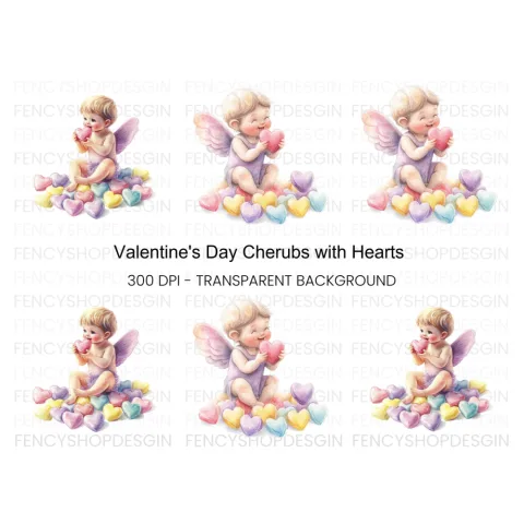 Sweet Cupid Babies with Candy Hearts Clipart Bundle
