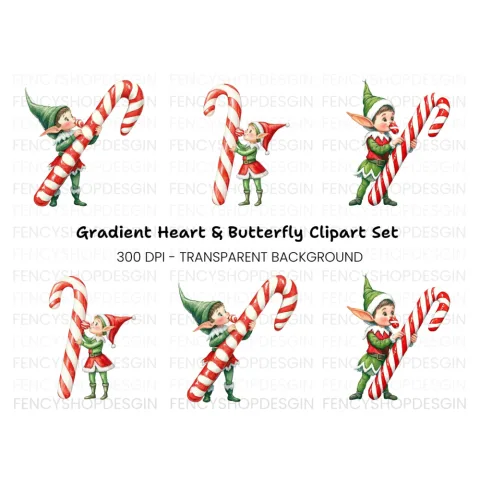 Christmas Elves with Candy Canes Clipart Bundle