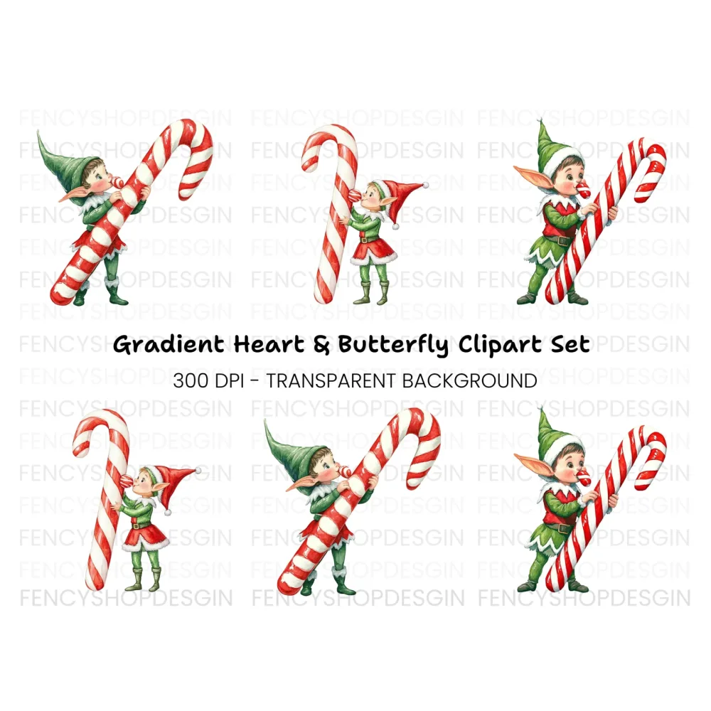 Christmas Elves with Candy Canes Clipart Bundle