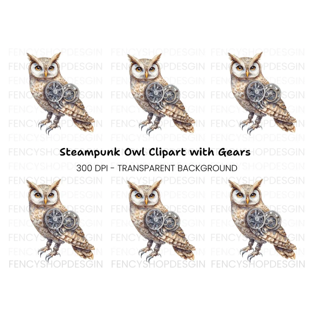 Steampunk Owl Mechanical Bird Clipart Bundle