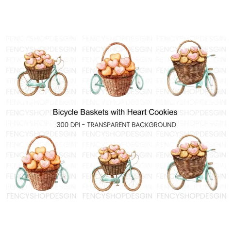 Bicycle Basket Heart Cookies Clipart Bundle